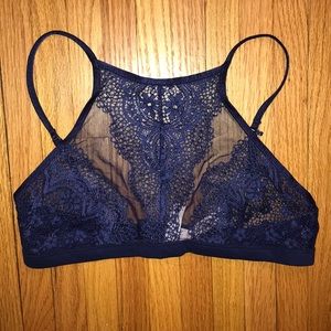Navy Blue Lace Crop Top